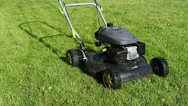 Mower on a thick green lawn